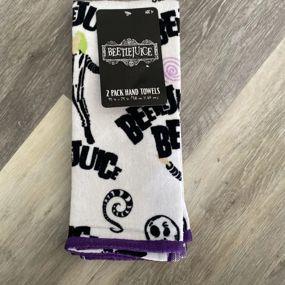 Beetlejuice Halloween White Hand Towels 2 Pack NEW